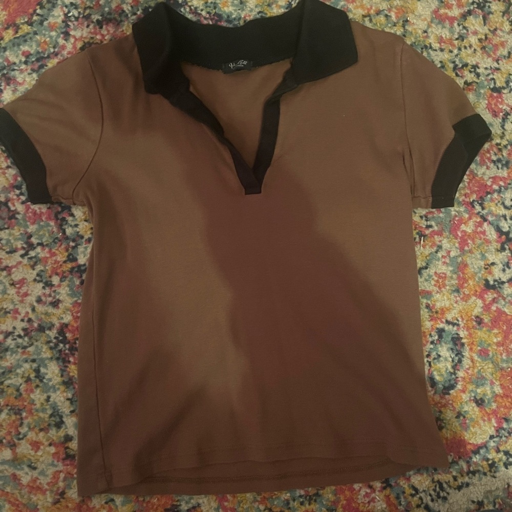 Brandy Melville John Galt Brown Collared baby tee